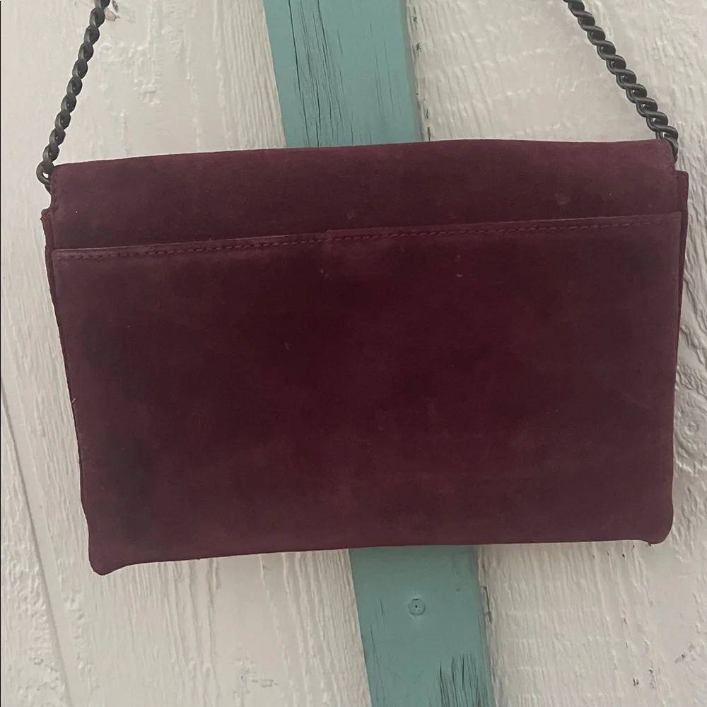 J.Crew Burgundy Suede Leather Envelope Chain Crossbody Clutch Bag